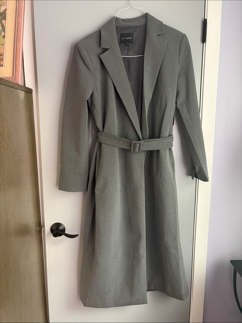 LOFT Olive Gray Belted Trench Coat